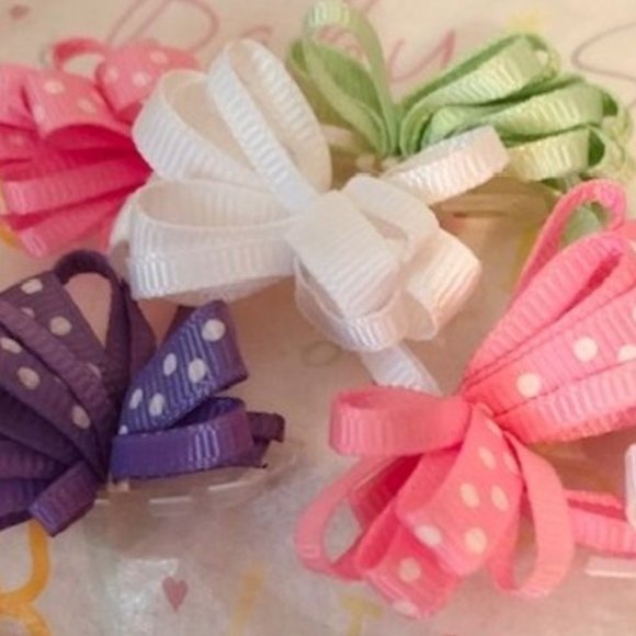 Polka-Dotted Baby Loop Bow Barrettes - Picture 2 of 5